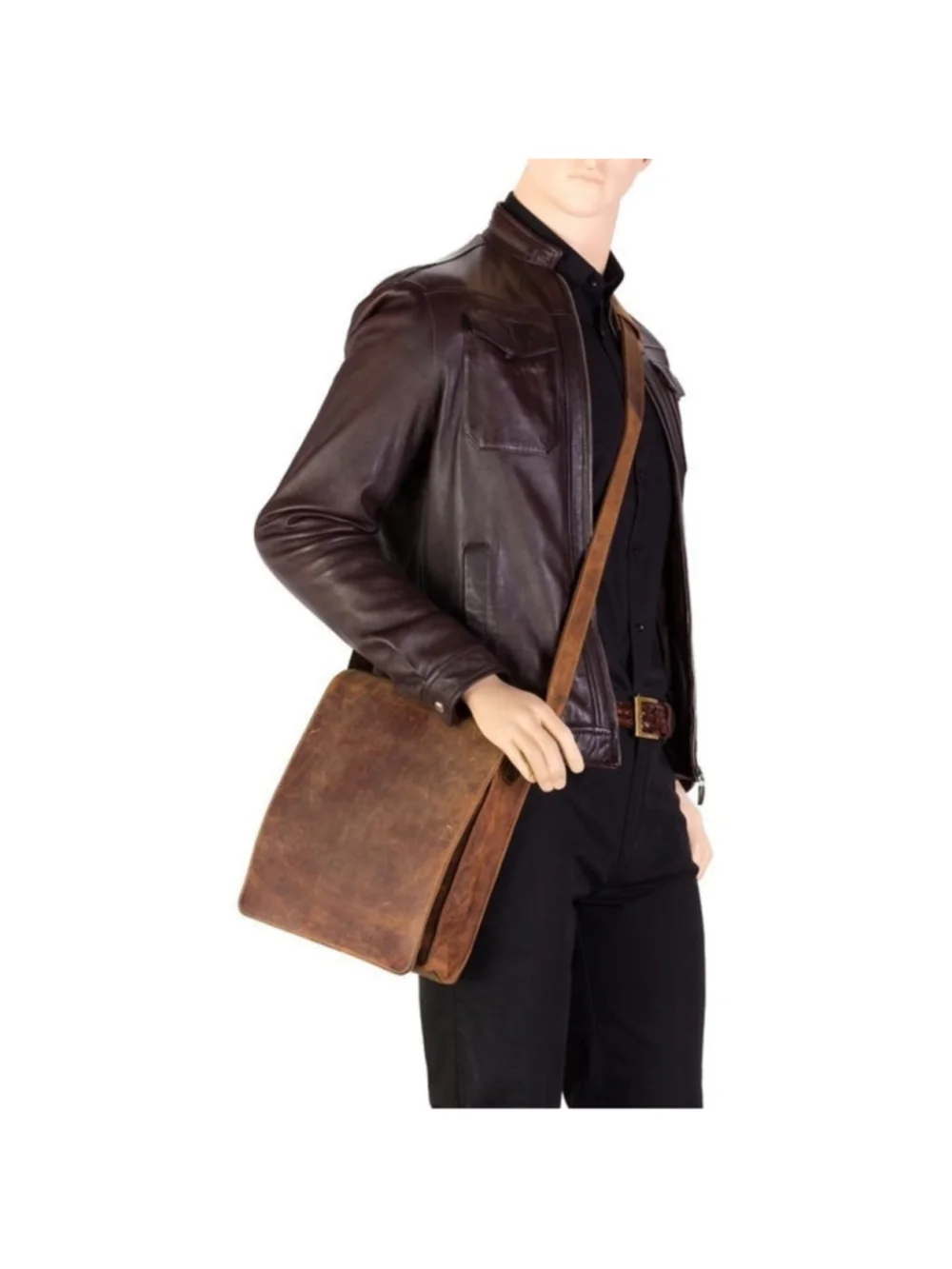 VISCONTI Vintage Jasper Portrait Leather Messenger Bag Brown